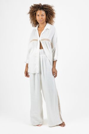 calça pantalona romã branco