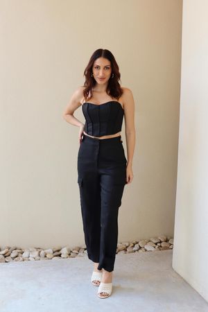 calça 100% linho maré preto