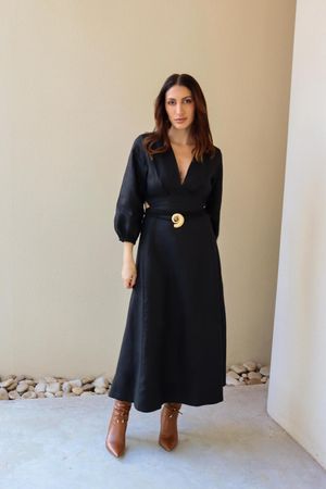 vestido 100% linho artemis preto
