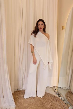 calça tricot pantalona abundância off white