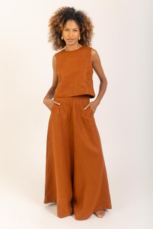 calça 100% linho pantalona agafay jatoba