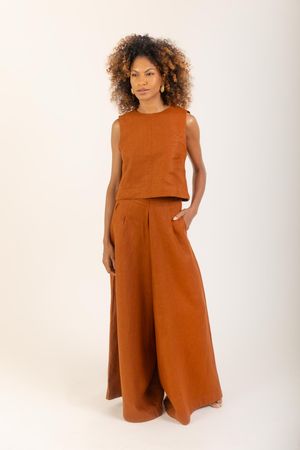 calça 100% linho pantalona agafay jatoba